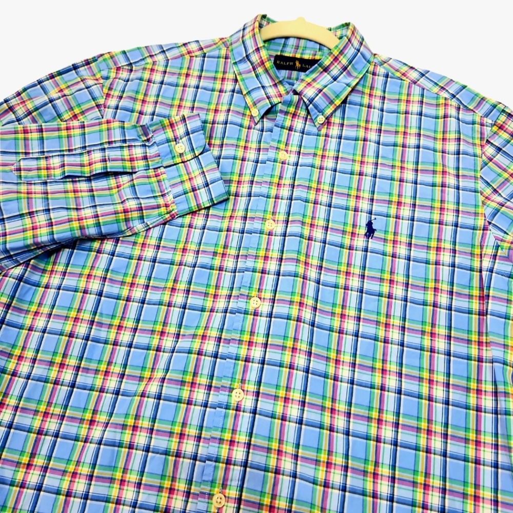 Ralph Lauren Men's Plaid Blue Button-down‎ Size Large